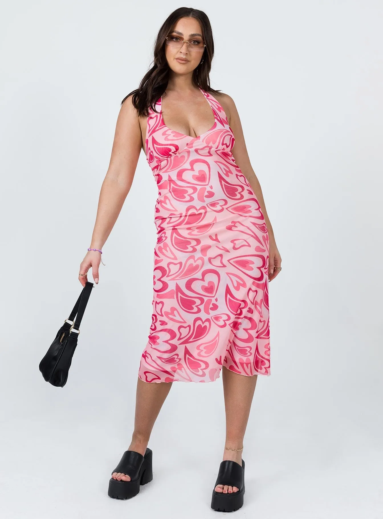 Vibrant Aesthetic Natural Silhouette Tiffany Midi Dress Pink