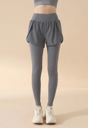 Fake Two Piece High Waist Workout Leggings with Shorts LightweightMaterial Ethical Mode