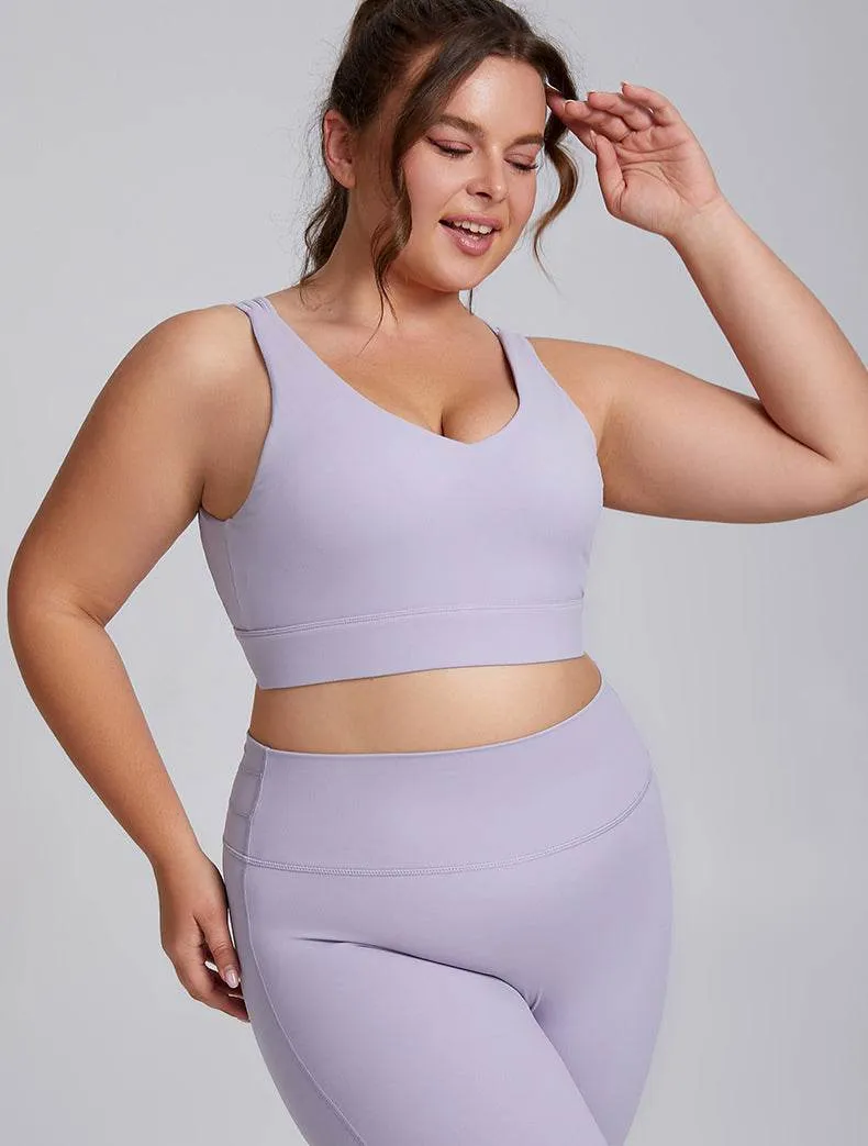 V Neck Cross Back Sports Bra DoubleStitched