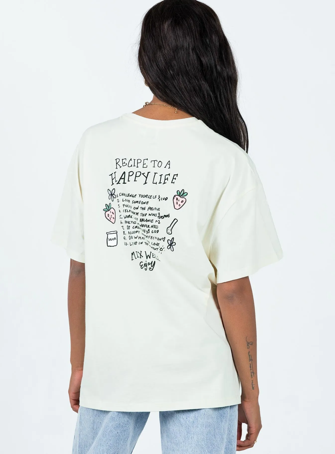 Comfy Stretch Cozy Layer Fit Happy Life Recipe Oversized Tee Cream