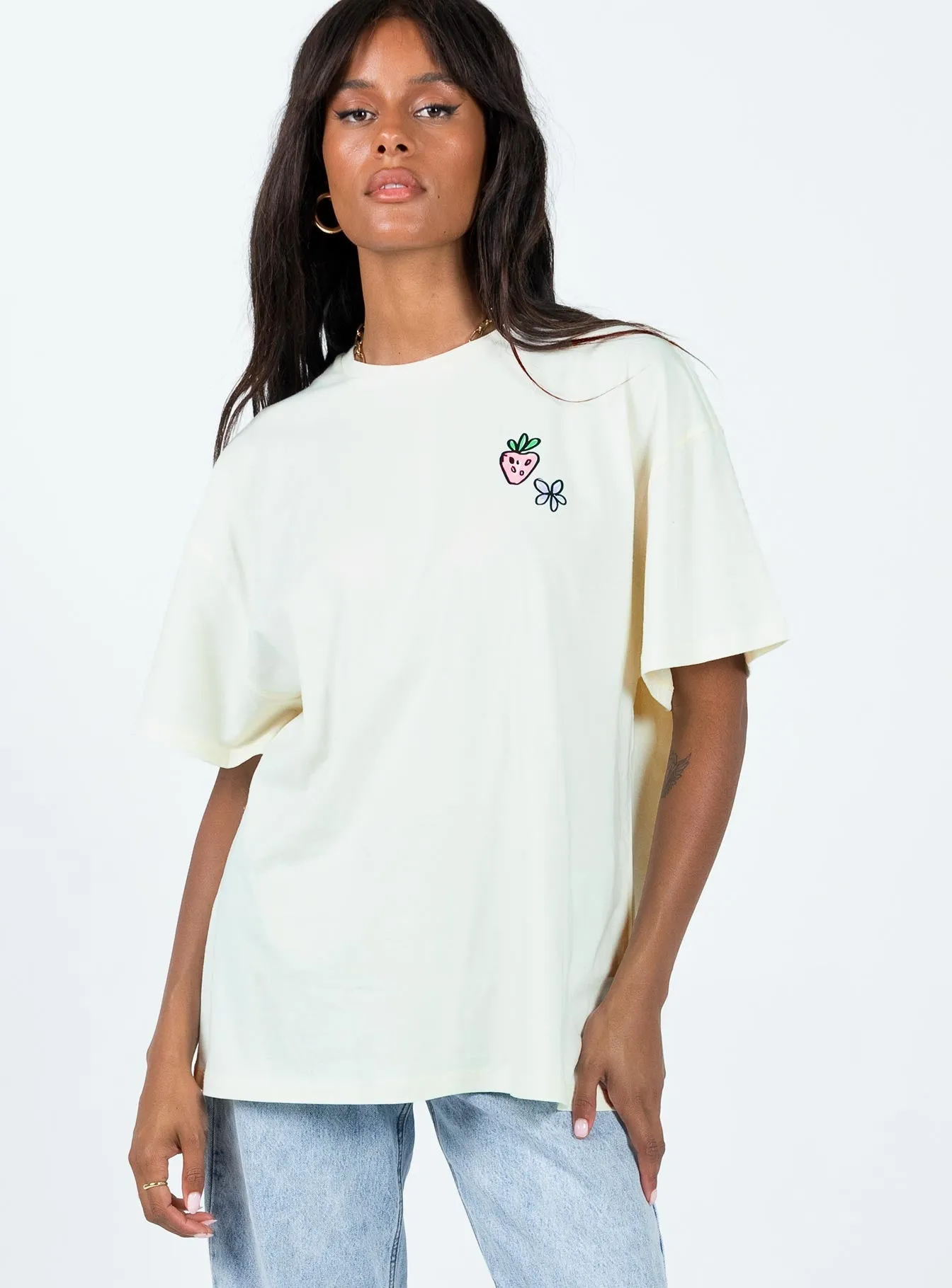 Happy Life Recipe Oversized Tee Cream Premium Material