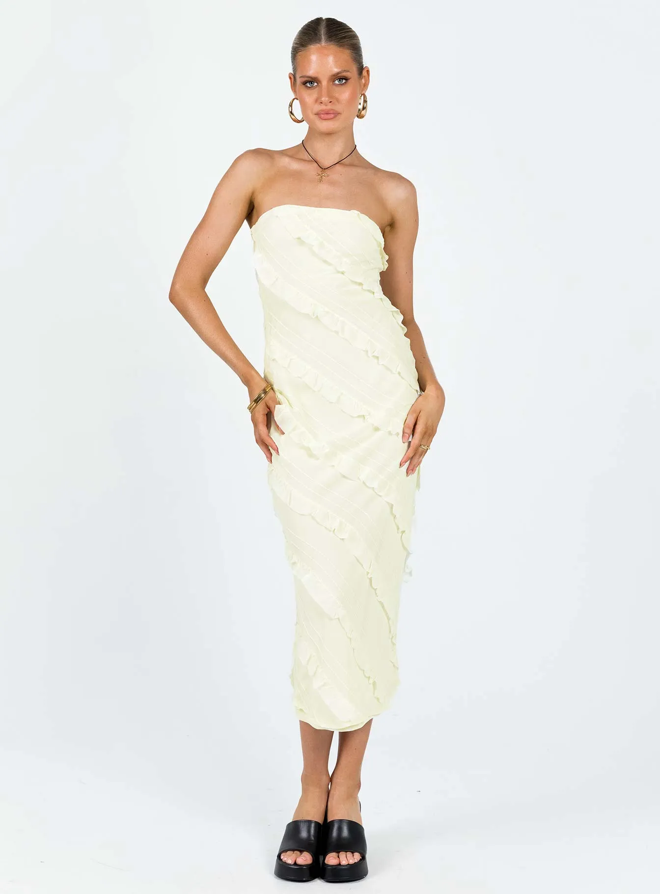 Baylie Maxi Dress Yellow Texture Blend Seasonal Layering