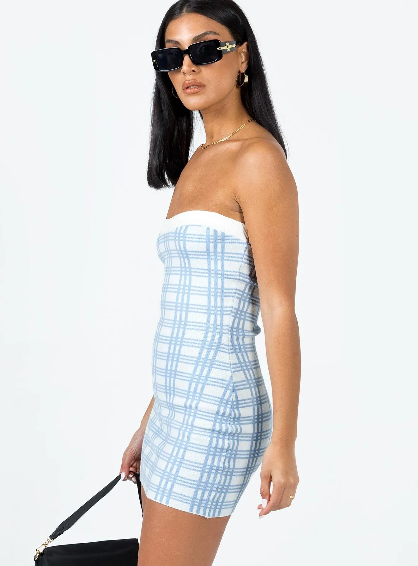 Carano Mini Dress Blue Check Simple yet sophisticated gown