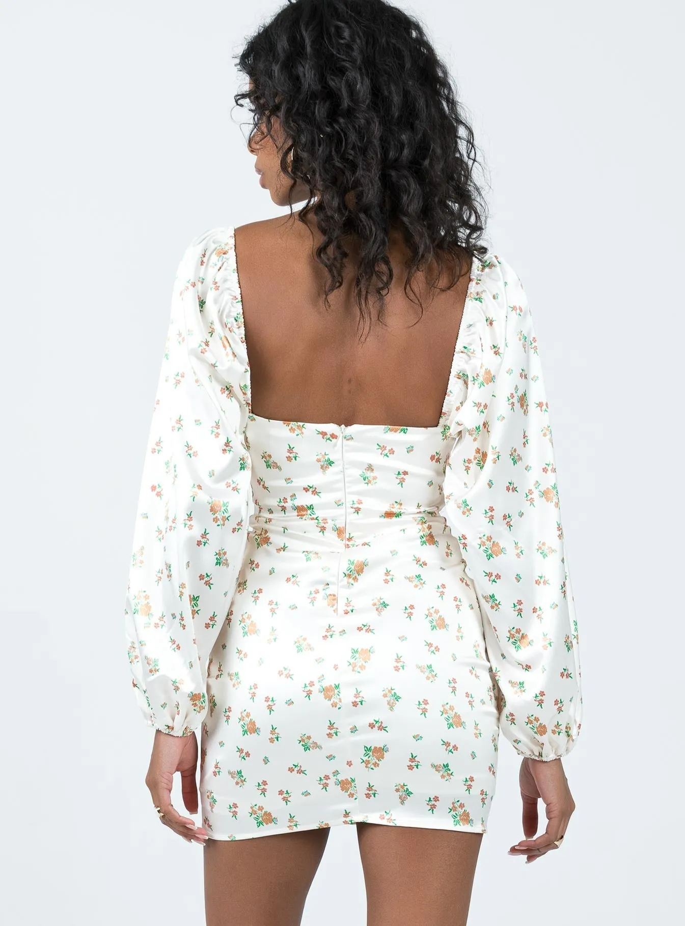 Lillie Long Sleeve Mini Dress Floral Metallic Finish