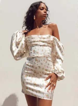 Jewel Tones Statement-Buttons Lillie Long Sleeve Mini Dress Floral