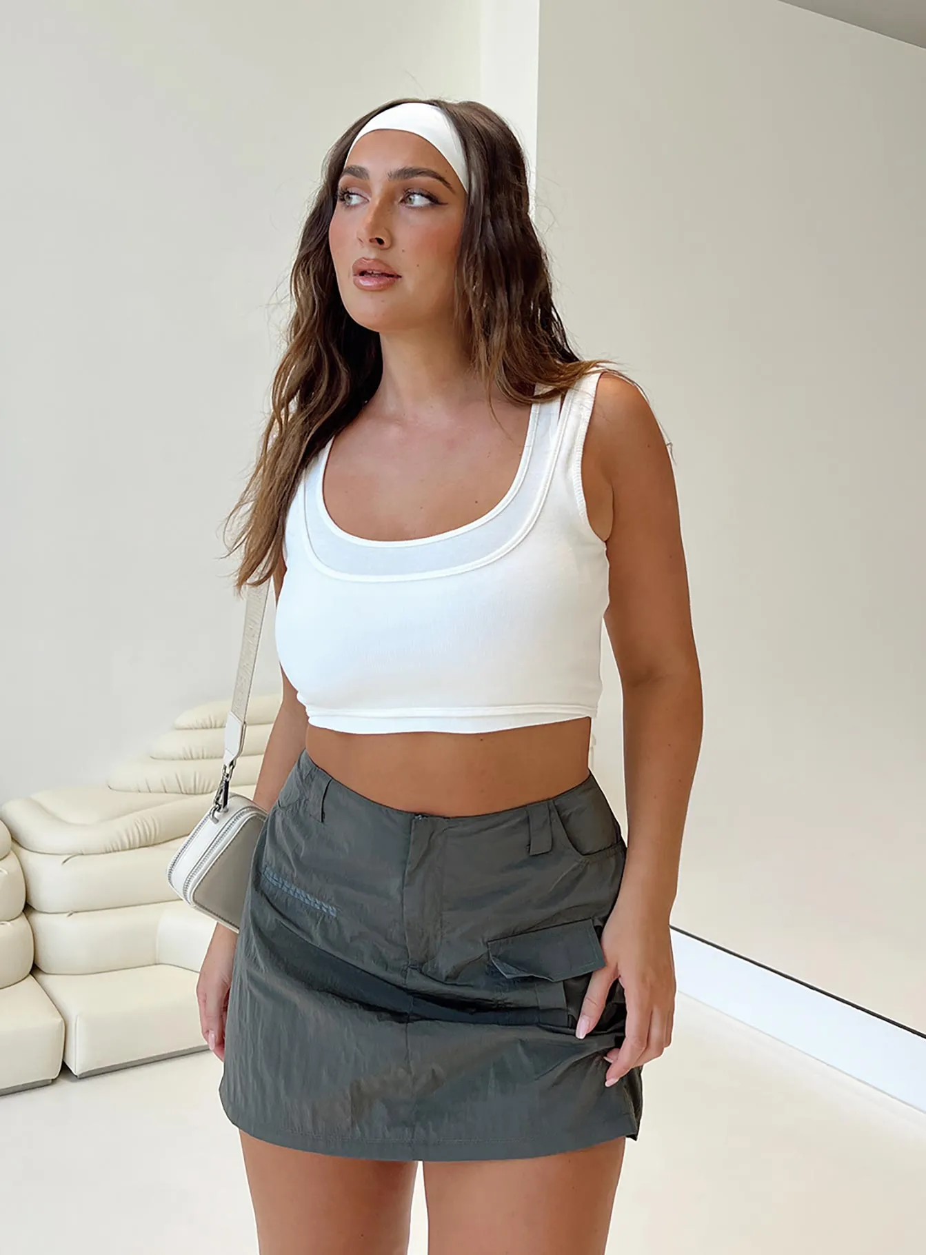 Print Mix City Style Wolf Cargo Mini Skirt Charcoal