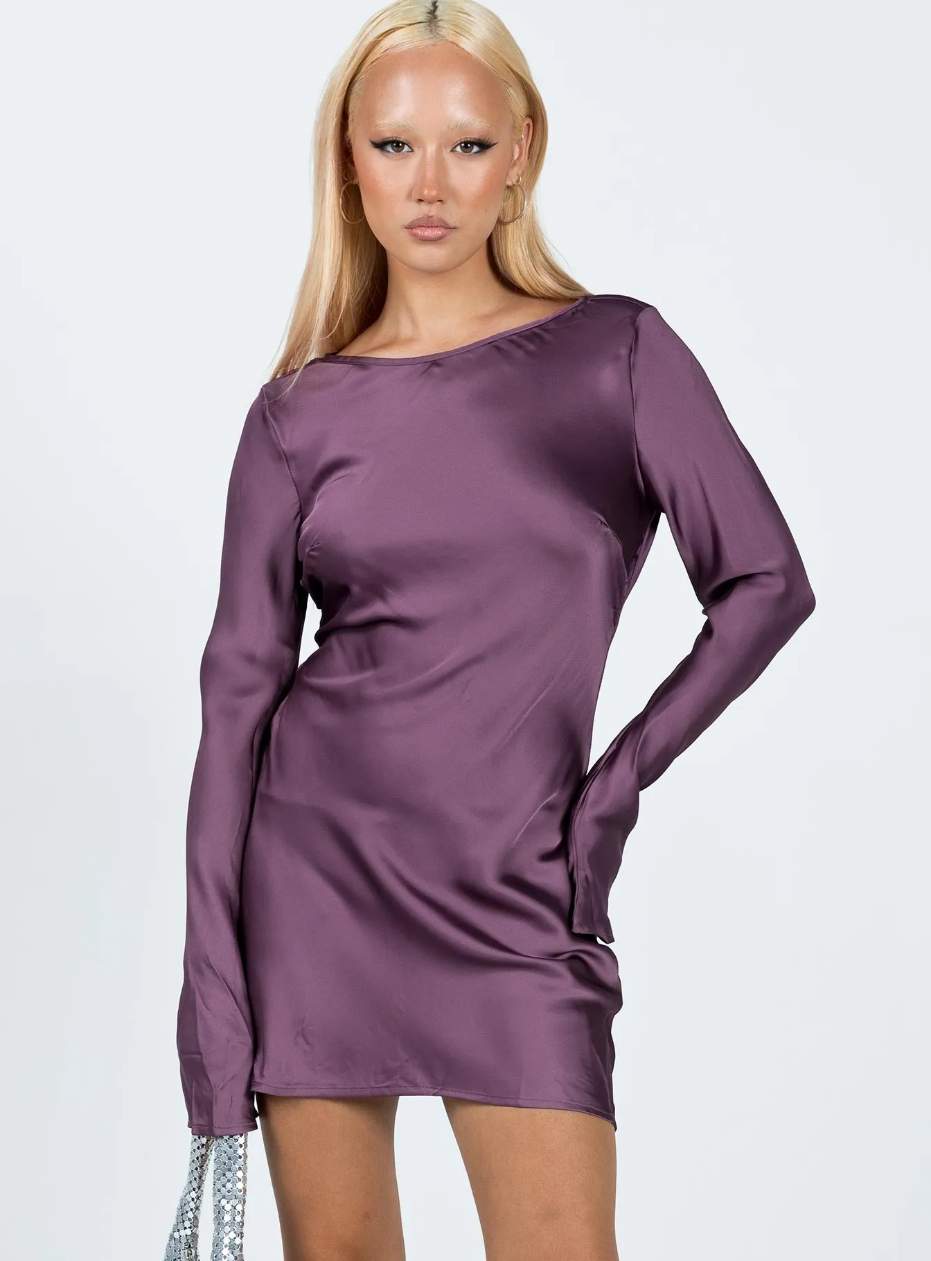 Namara Long Sleeve Mini Dress Purple Sleeveless Sleek Silhouette