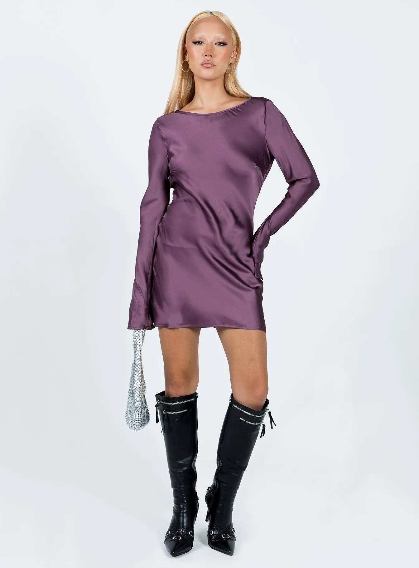 Soft Pleats Breeze Grace Namara Long Sleeve Mini Dress Purple