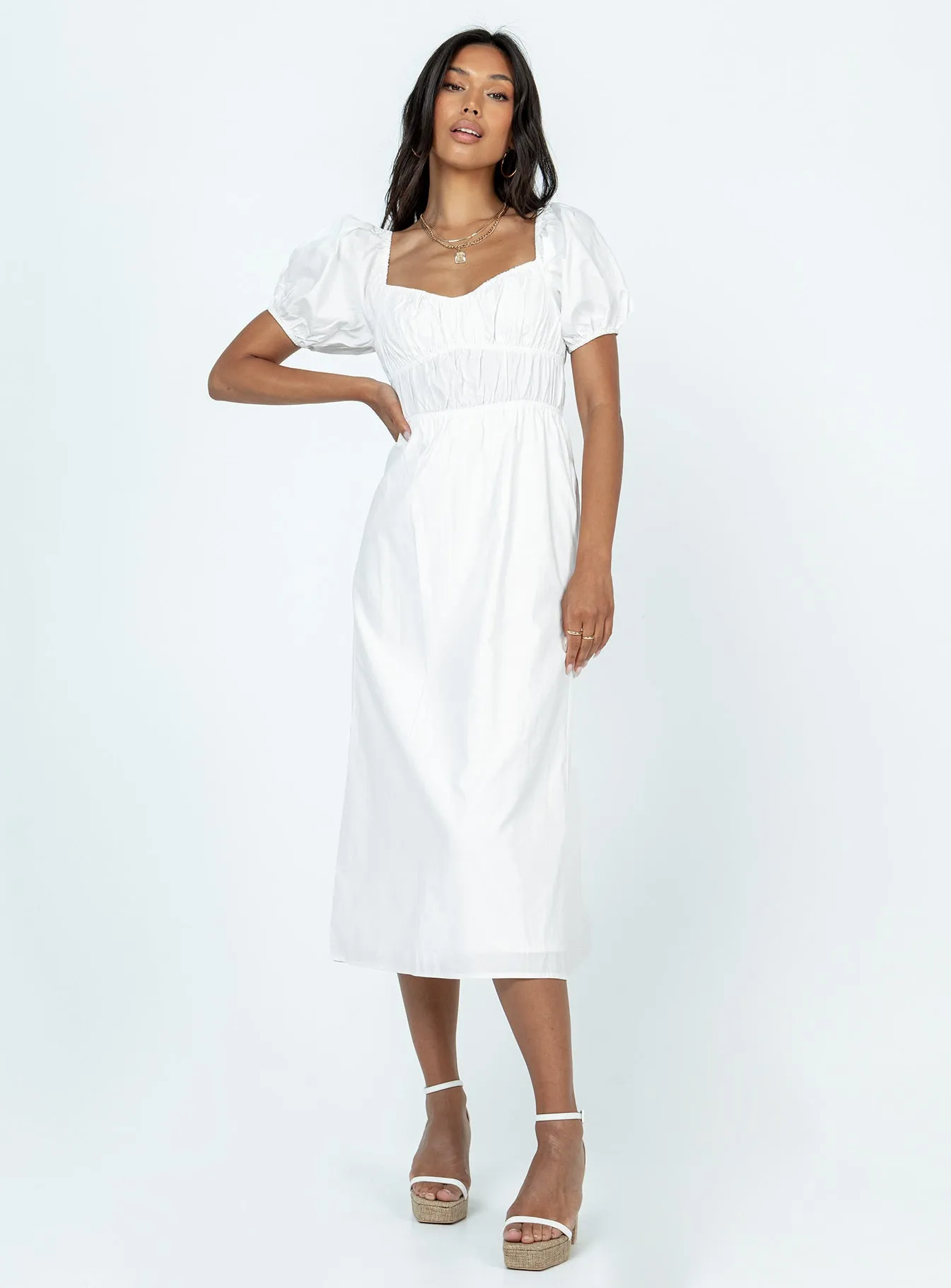 Avianna Maxi Dress White Glossy Fabric WrinkleResistantFinish