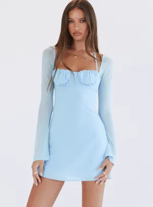 Dyer Sheer Sleeve Mini Dress Baby Blue Seasonal Fit Resort Vibes
