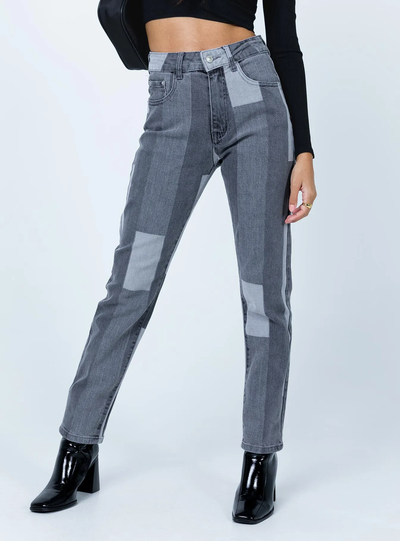 Zahra Denim Jeans Black warm fleece Recycled Polyester Blend