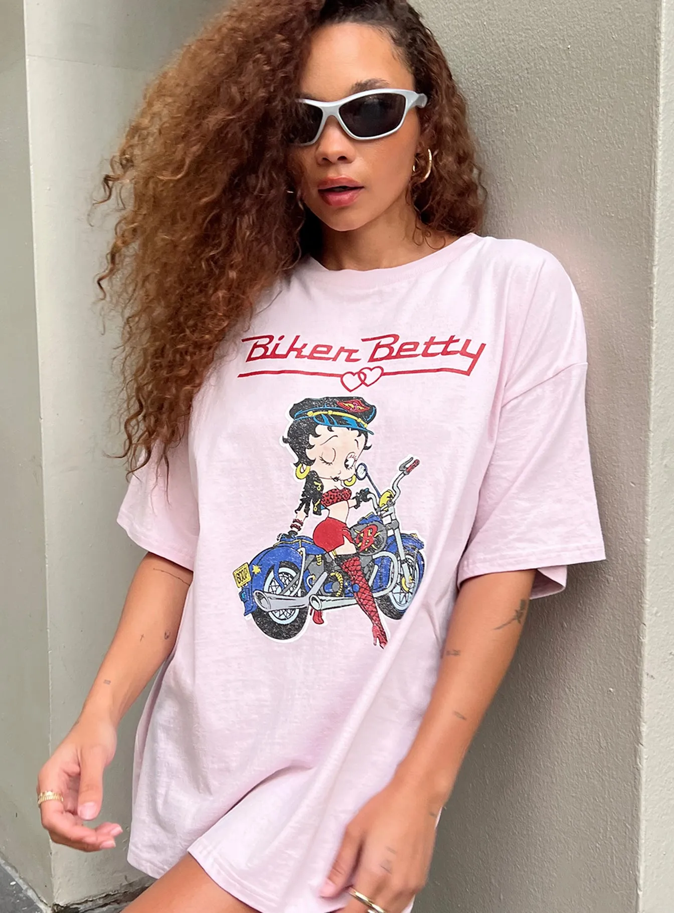 Betty Boop Oversized Biker Tee Pink Oeko Tex Certified Eco Friendly Fabric
