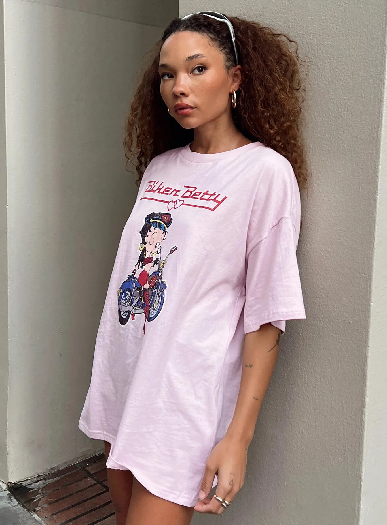 Betty Boop Oversized Biker Tee Pink Casual Comfort Top Premium Material