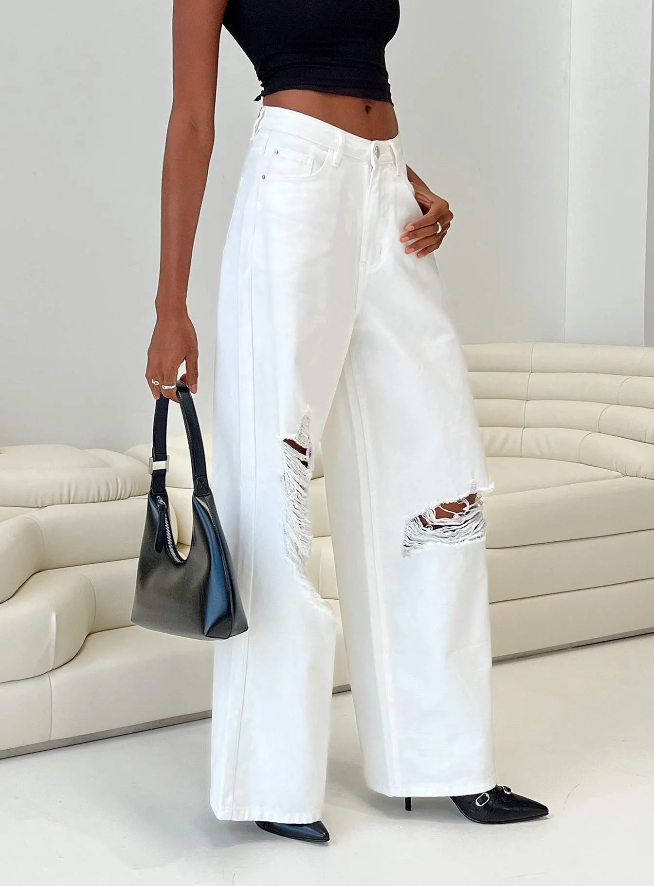Chavez Wide Leg Jeans White Denim PrecisionTailoring