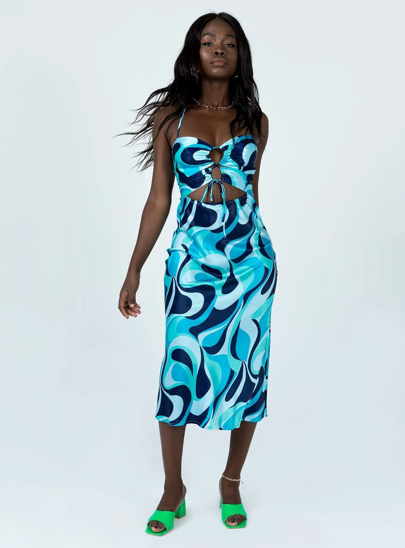 Mayia Midi Dress Blue Multi Soft Layers Light Sheen