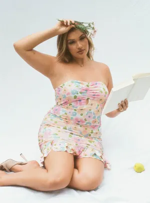 Adore You Strapless Mini Dress Yellow Multi Form Fit