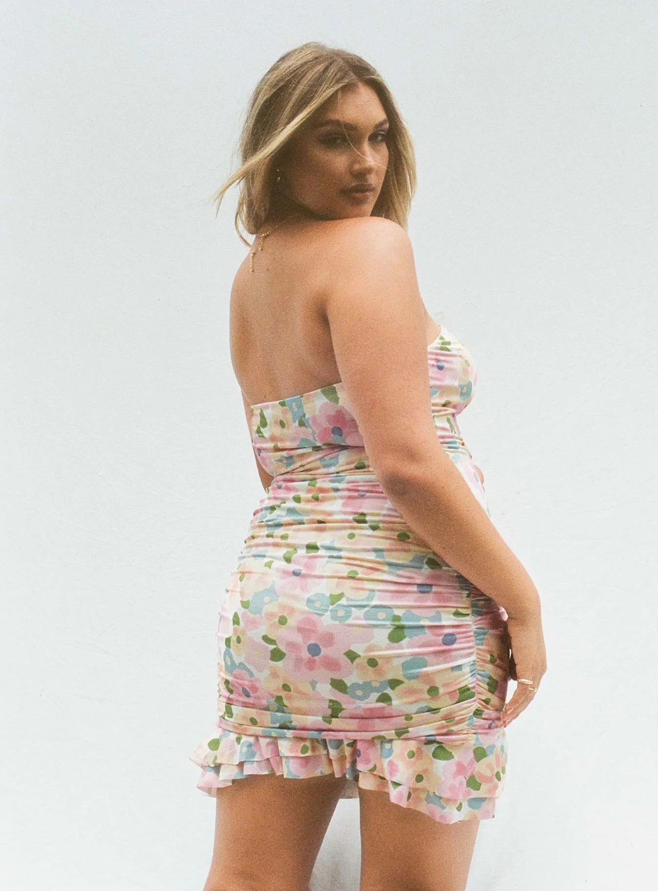 Premium Look Adore You Strapless Mini Dress Yellow Multi