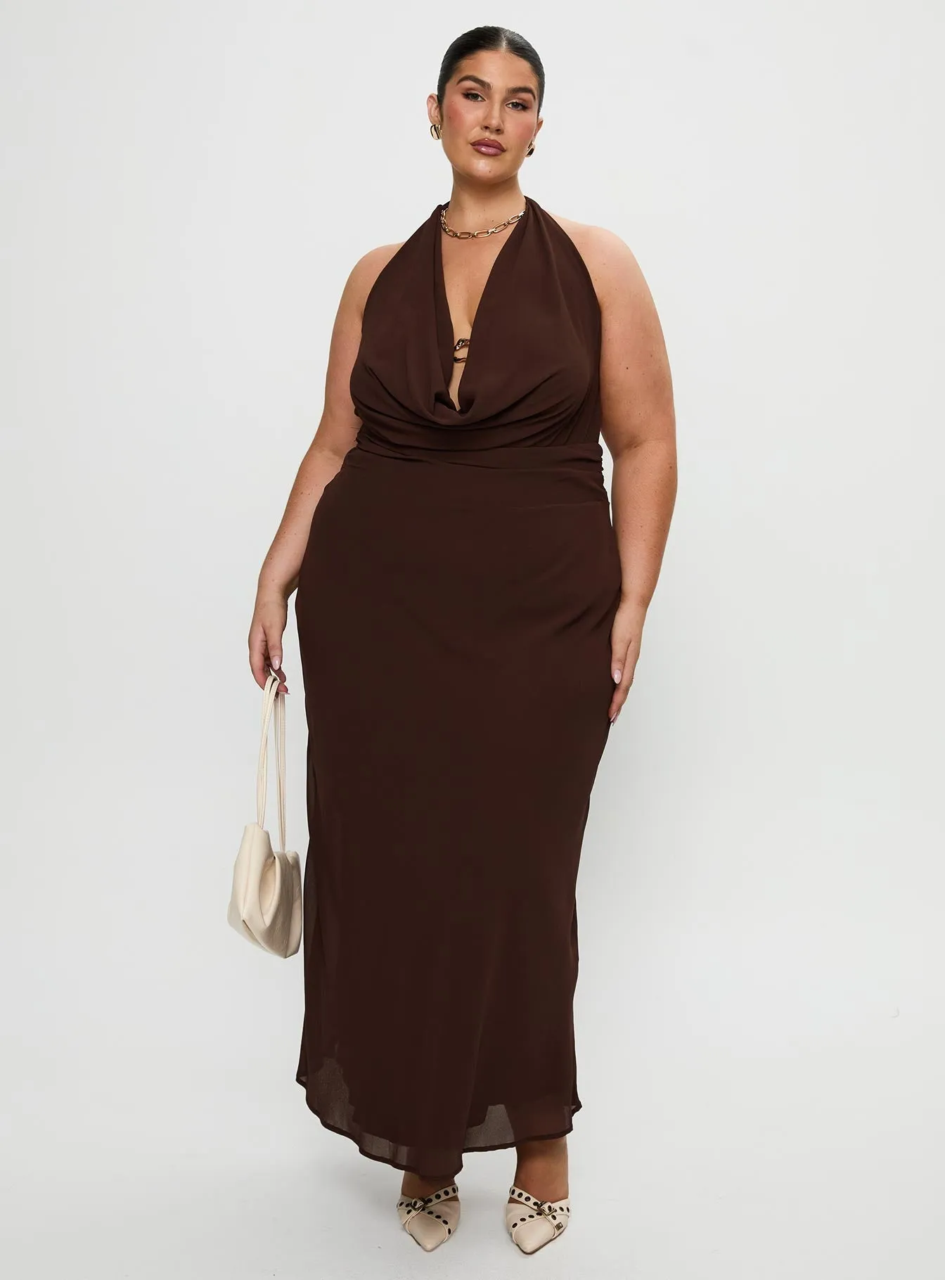 Classic Move Alejandria Cowl Neck Maxi Dress Chocolate Curve