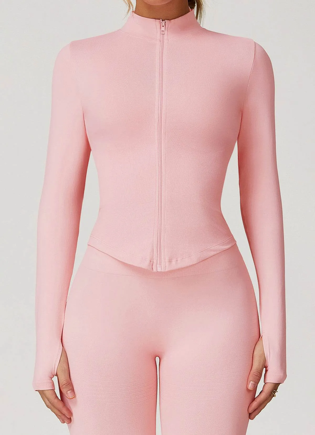 Regular Fit Global Glow Full Zip Cropped Workout Jacket with Thumb Holes