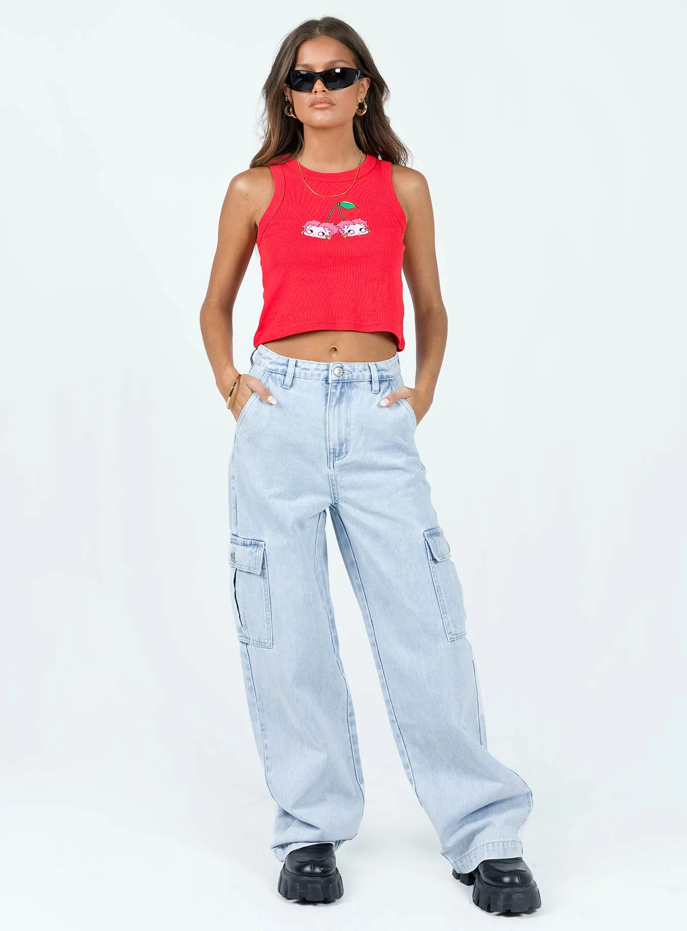 Marylou Cargo Jeans Light Wash Denim Layered Paneling Family Style