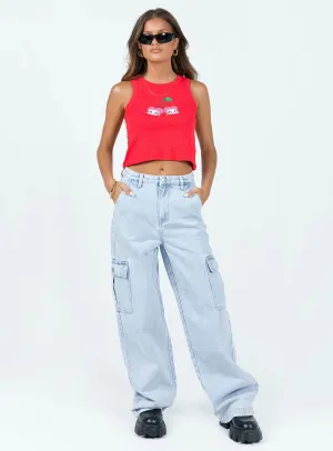 Marylou Cargo Jeans Light Wash Denim Layered Paneling Family Style