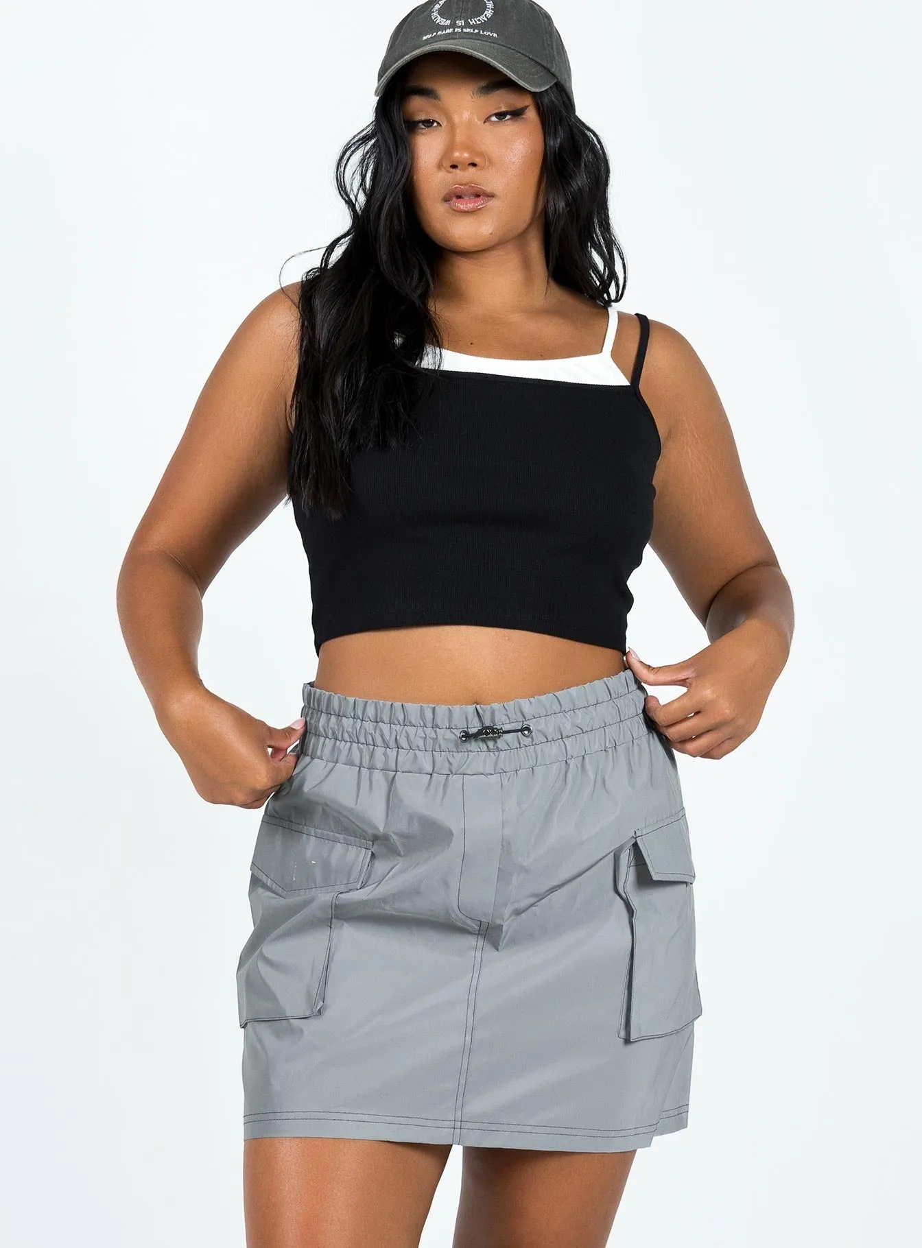 Leyana Cargo Mini Skirt Grey Laidback Mood