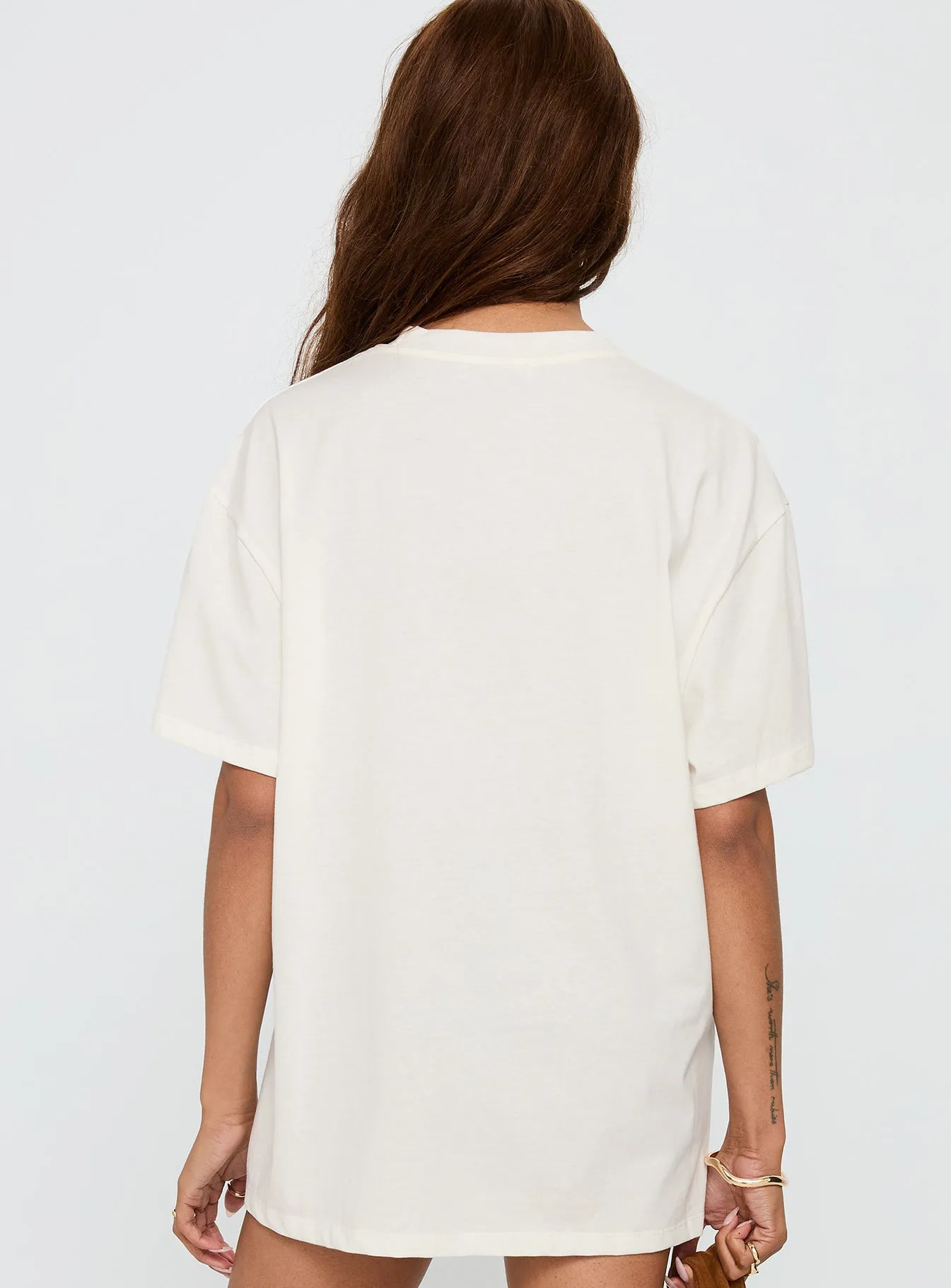 Unwind In Peace Oversized Tee White Elastic Fit Classic Cut