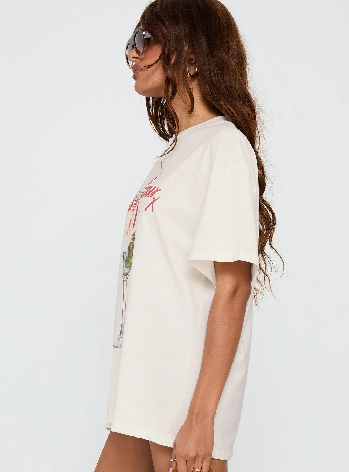 Unwind In Peace Oversized Tee White Soft Waistband