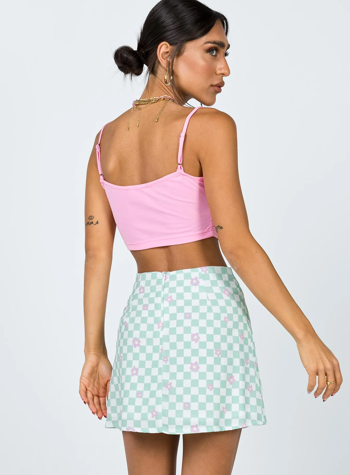 Selby Mini Skirt Green Floral Check Soft Motion Limited Edition