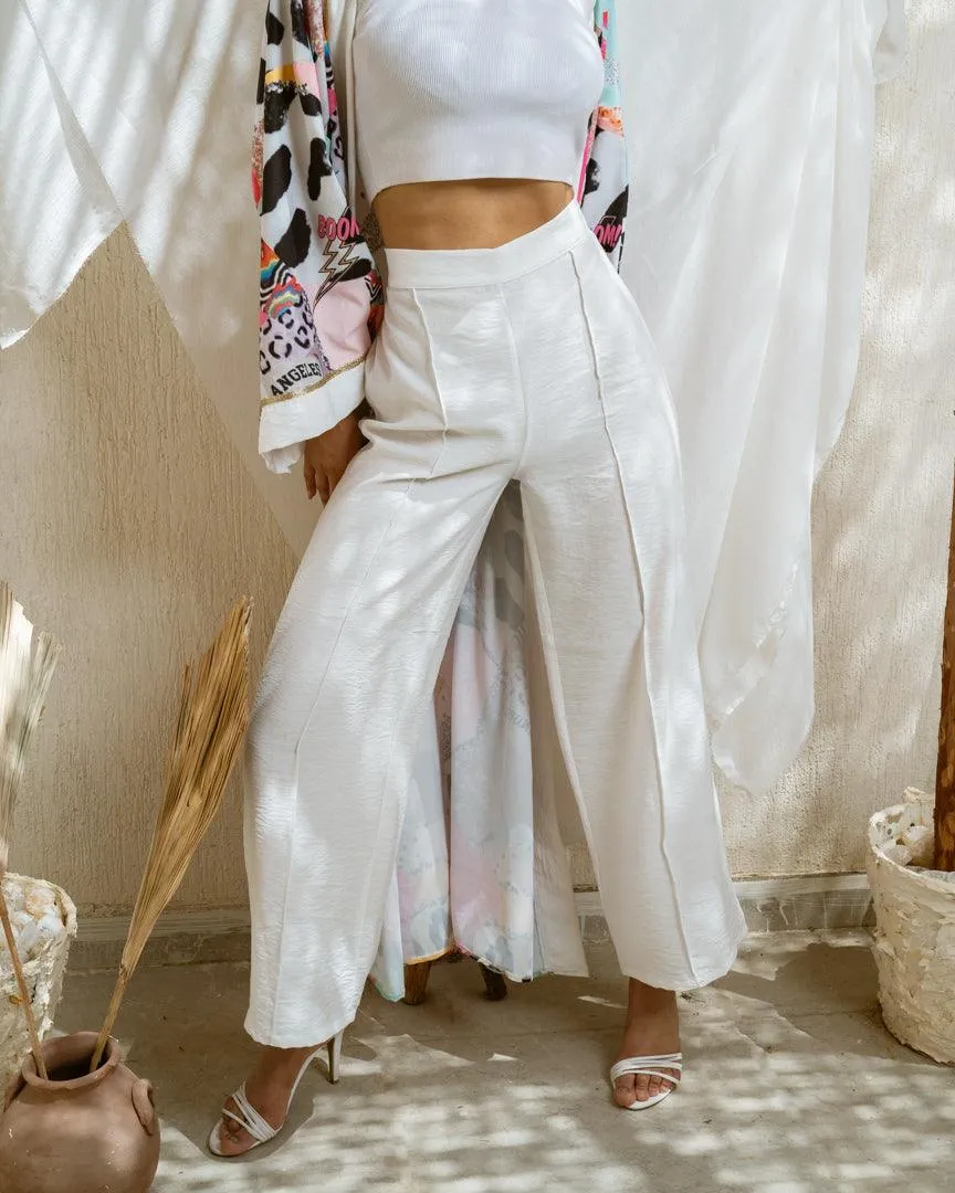 White Wide Leg Pants Low Bulk Material