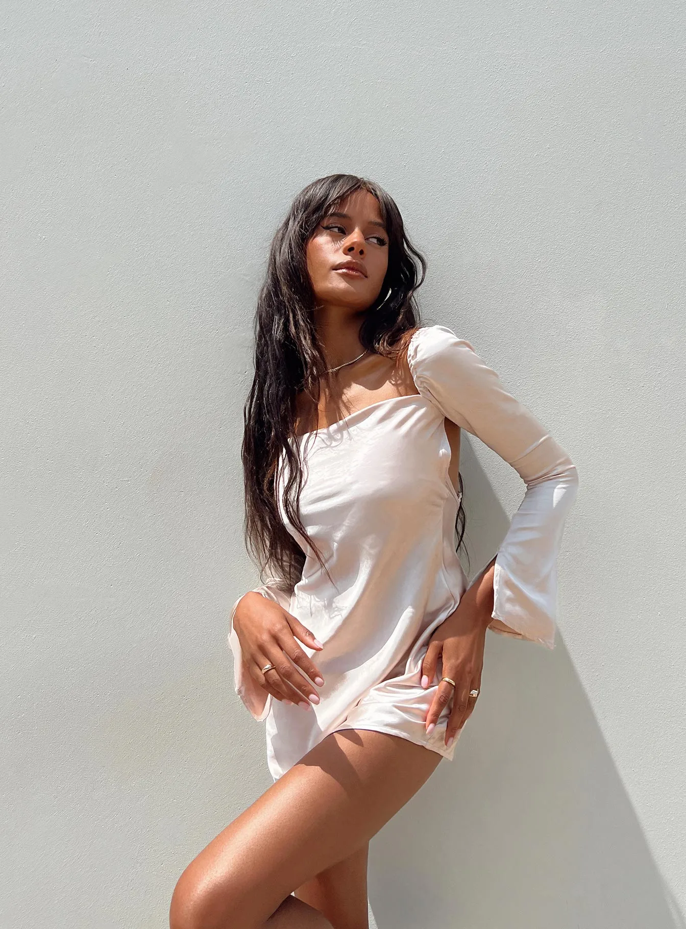 Baby-Shower FlexibleClosure Wallum Long Sleeve Mini Dress Champagne