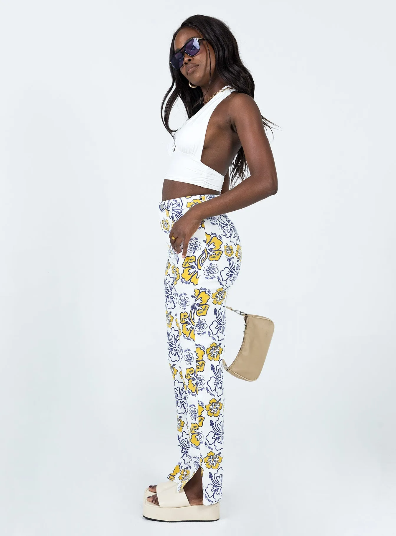 Tropical Dreams High Rise Straight Leg Denim Jeans Off White Movement Friendly