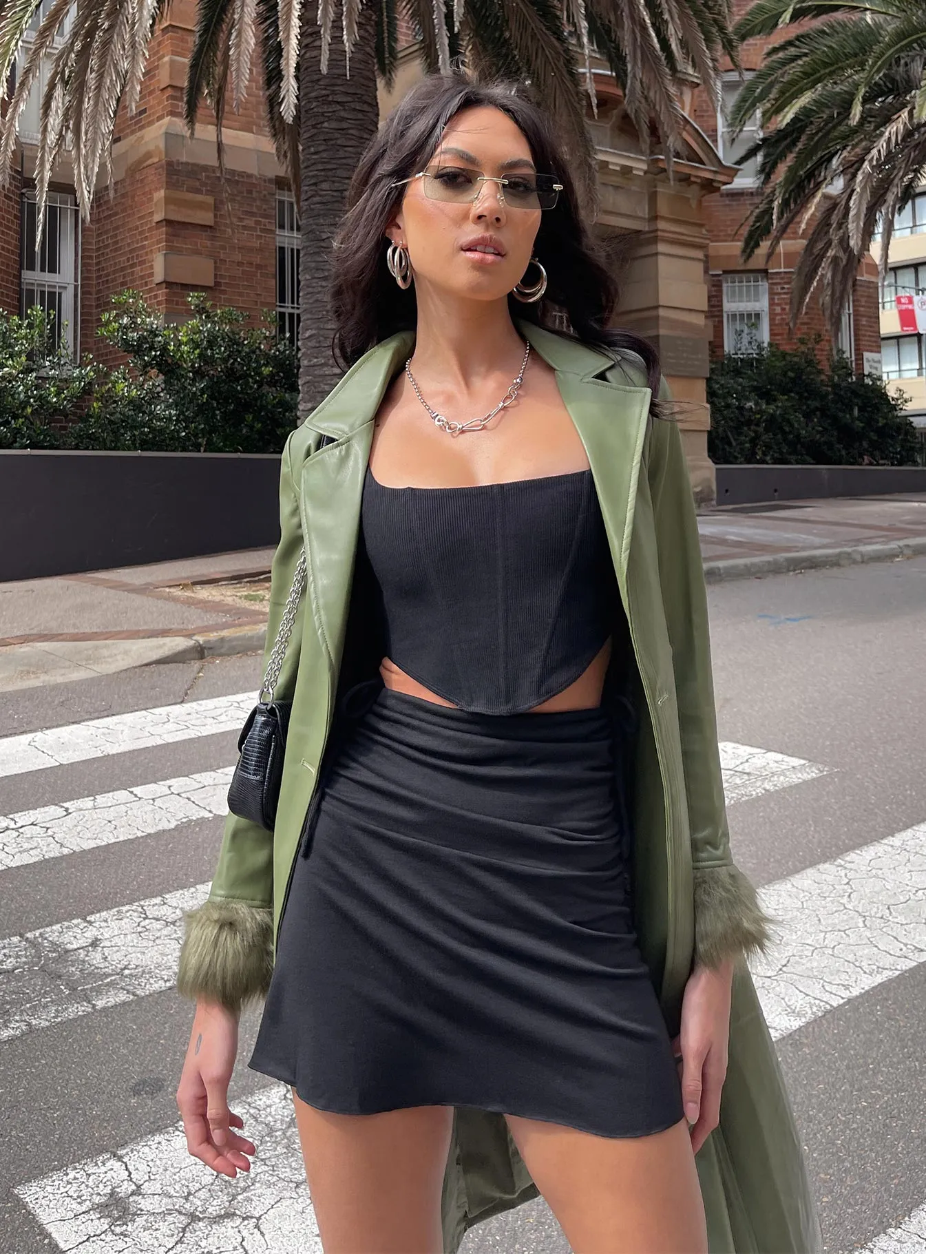 Charlotte Ruched Mini Skirt Black Laidback Style Biodegradable Fabric