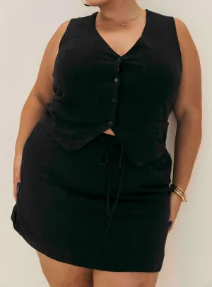 Evry Linen Blend Mini Skirt Black Curve Chic Appeal Sleek Detail