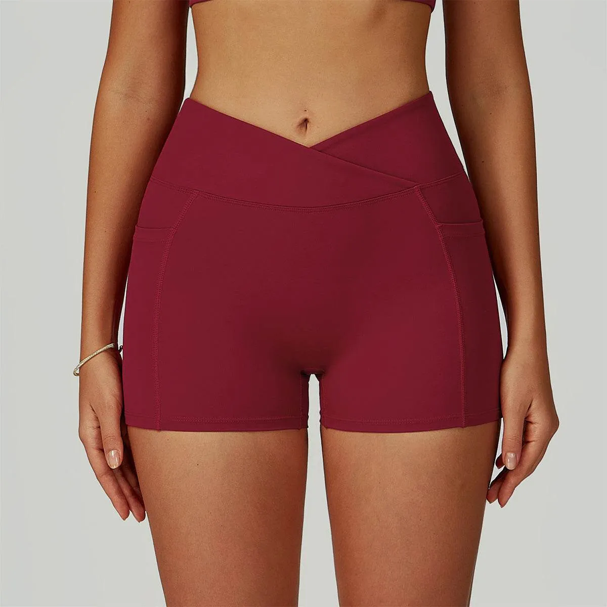 Quick Core Cross Waist Yoga Shorts with Pockets