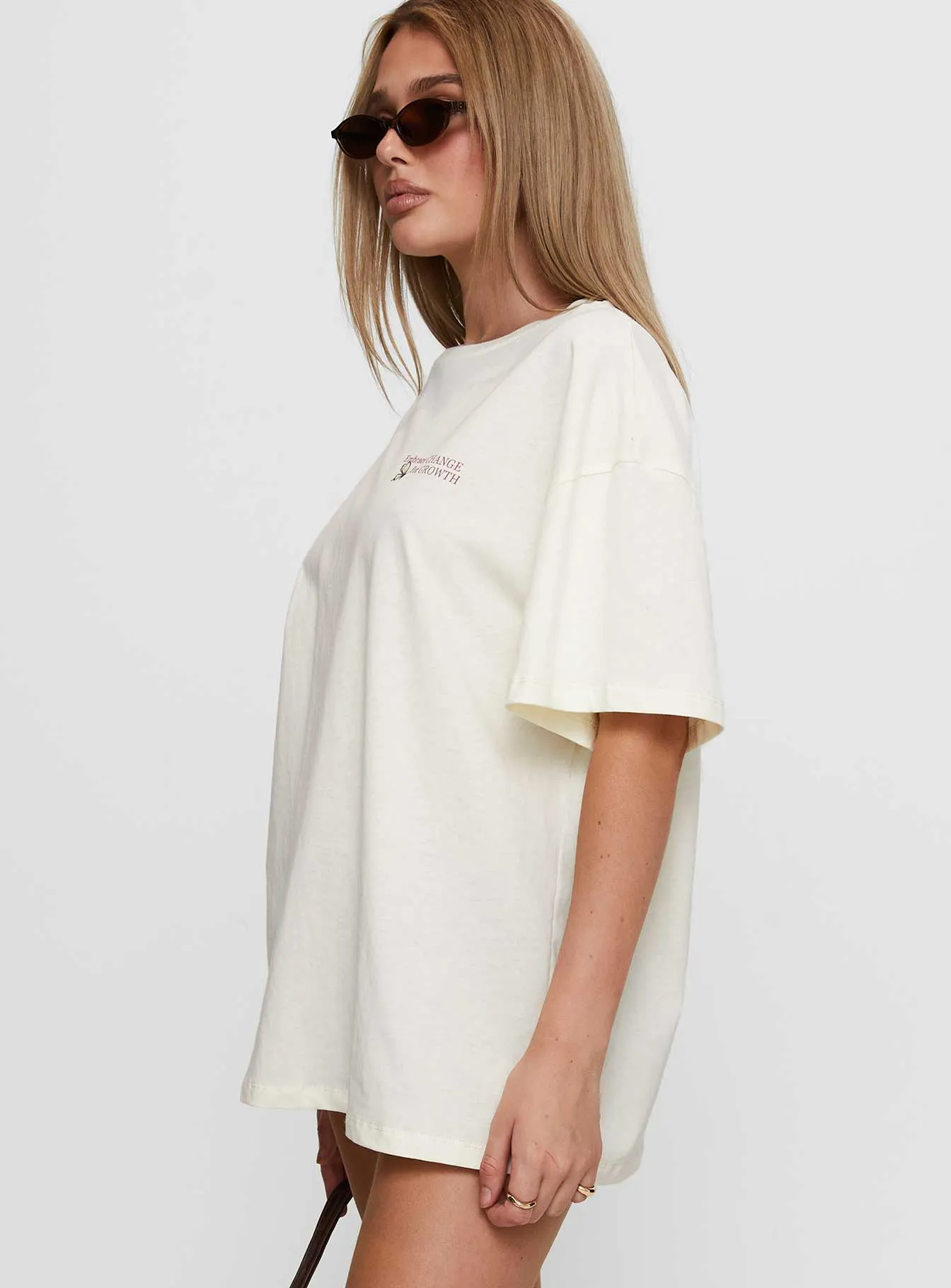 Princess Polly x Butterfly Foundation Charity Merch Oversized Tee Cream Cross Grain Knit LowImpact Manufacturing