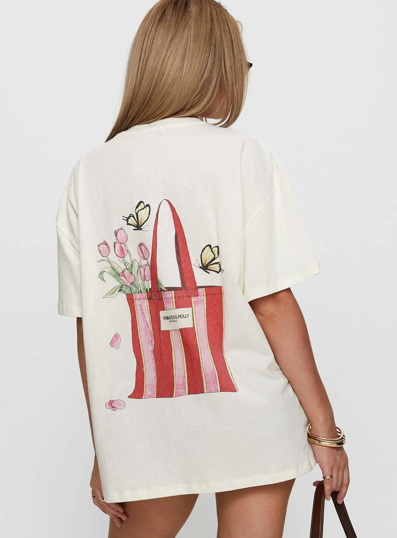 Comfy Apparel Princess Polly x Butterfly Foundation Charity Merch Oversized Tee Cream