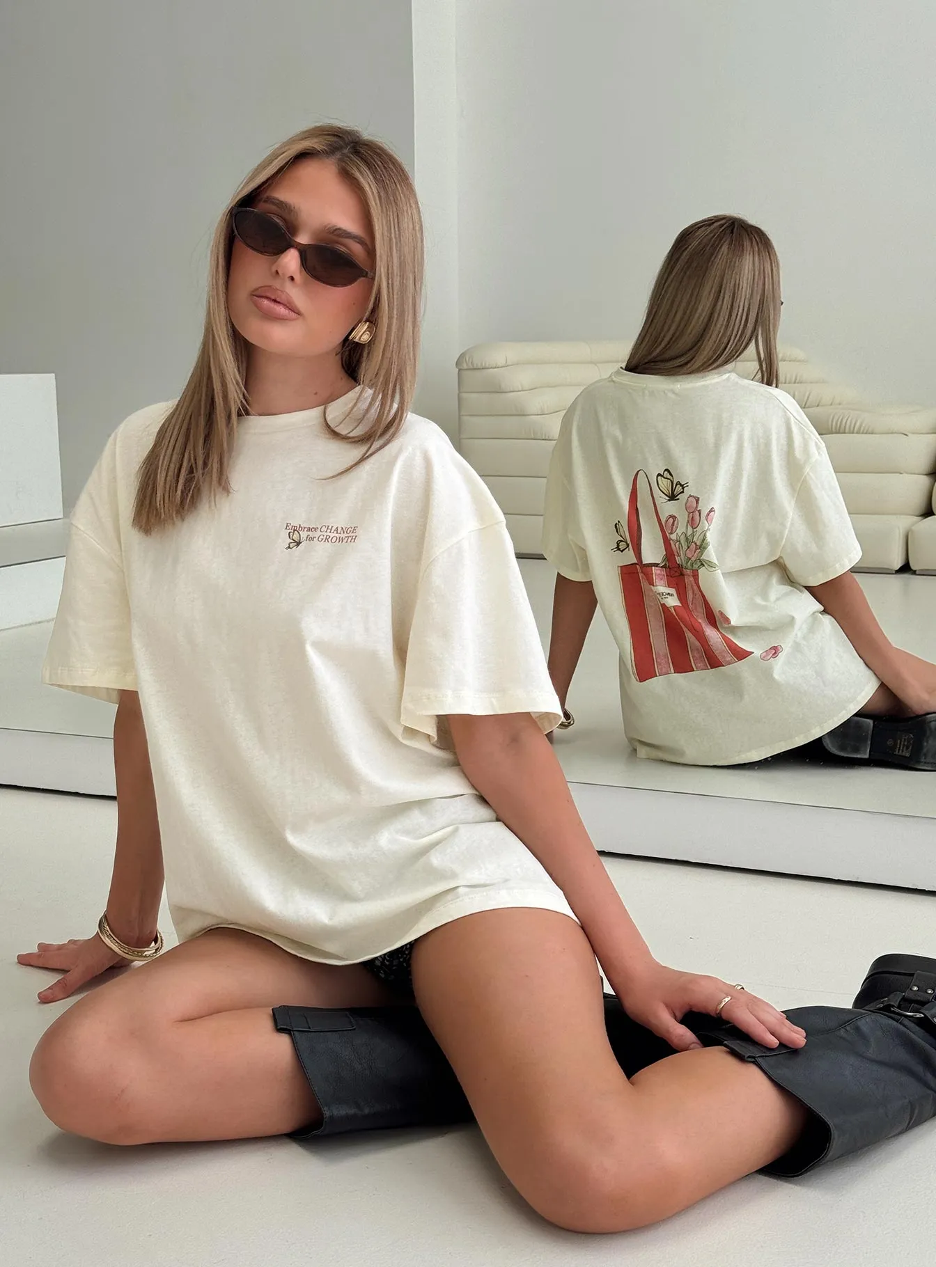 RecycledBlend Weekend Comfort Wear Princess Polly x Butterfly Foundation Charity Merch Oversized Tee Cream