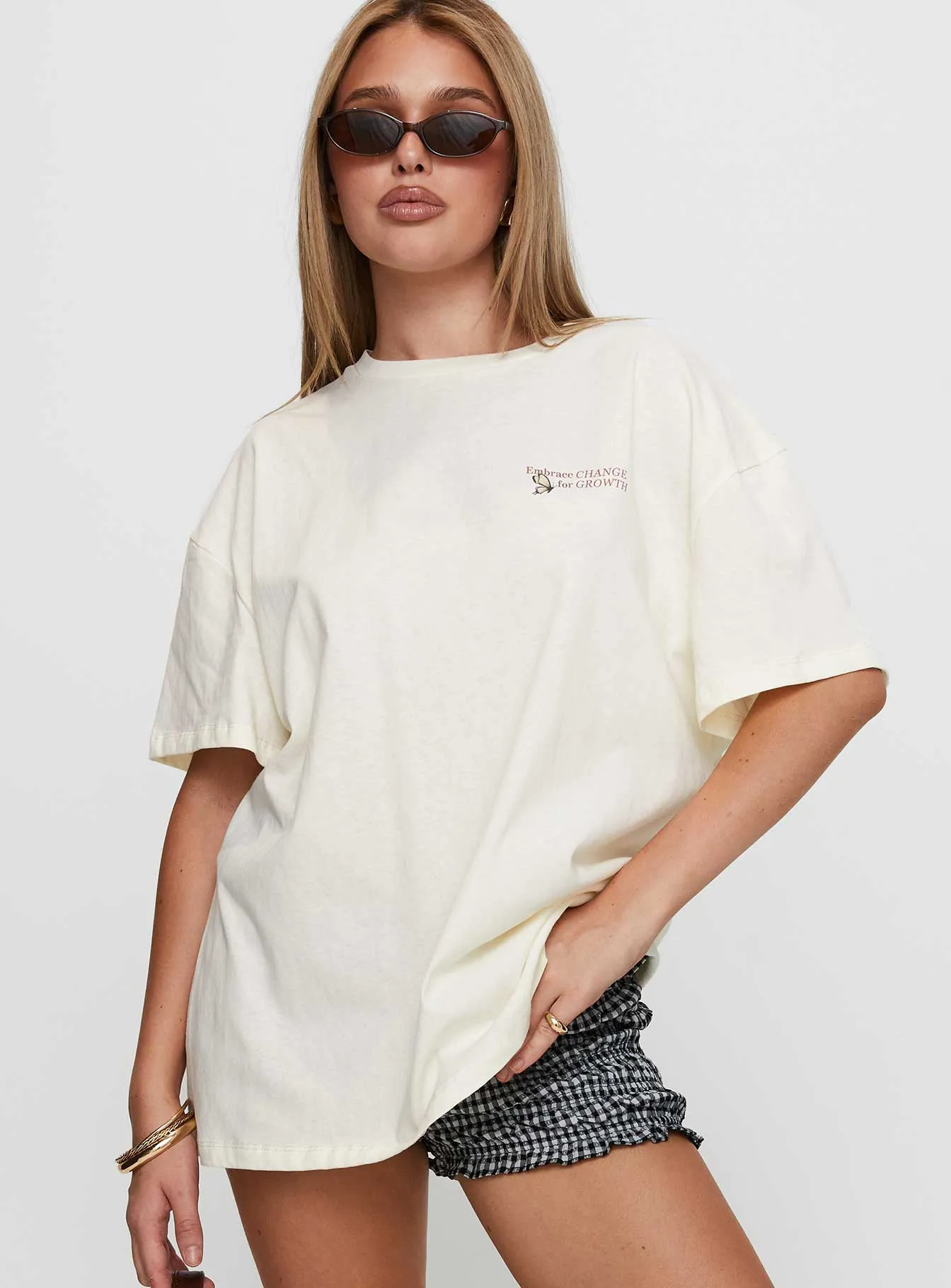 Comfy All-Day Princess Polly x Butterfly Foundation Charity Merch Oversized Tee Cream