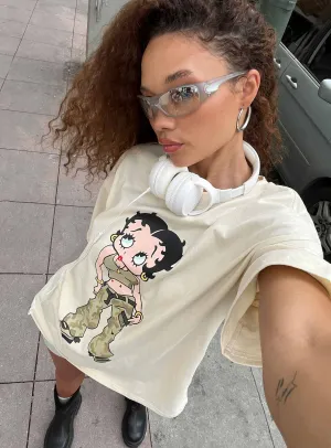 Betty Boop Camo Girl Oversized Tee Beige Classic Color