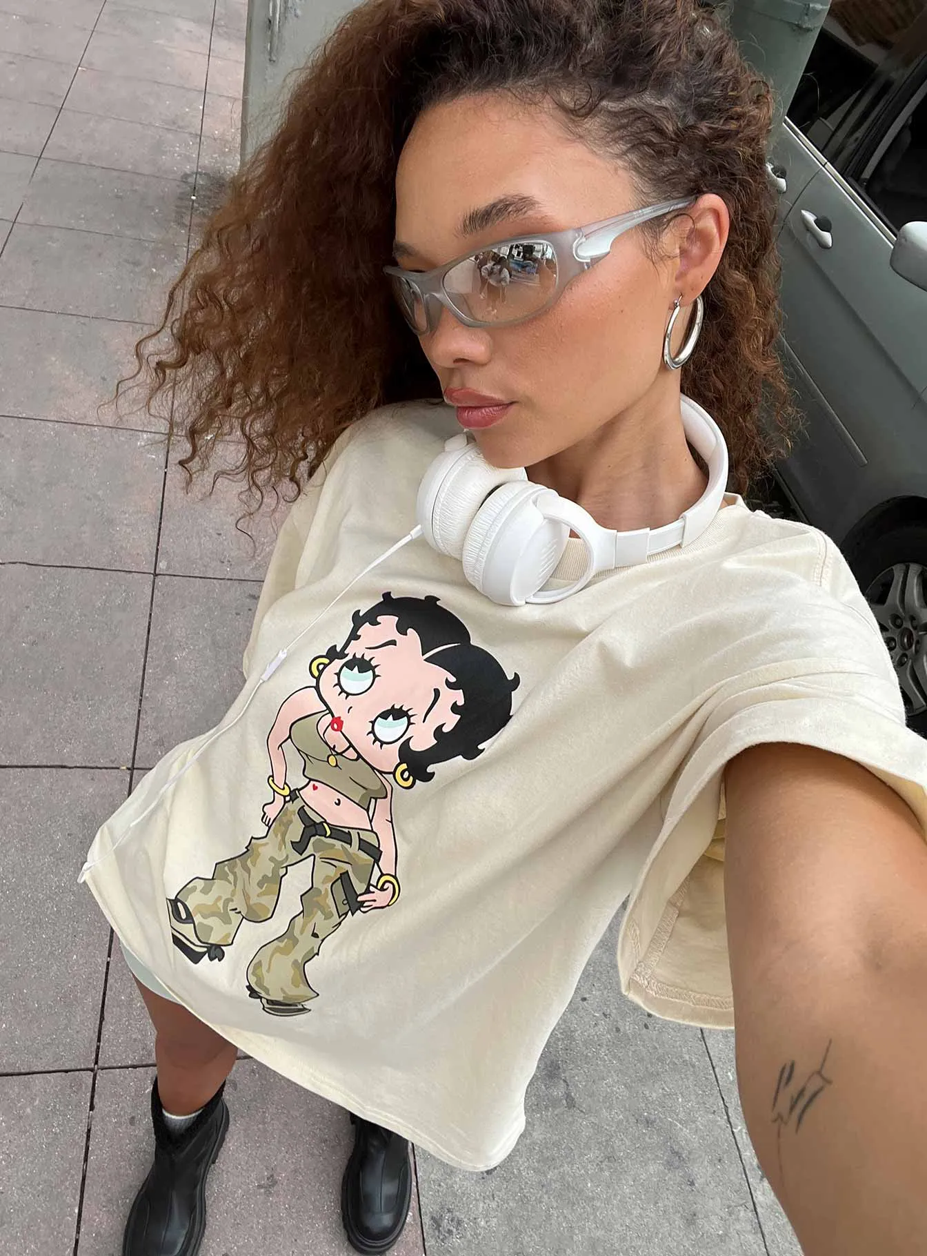 Betty Boop Camo Girl Oversized Tee Beige Classic Color