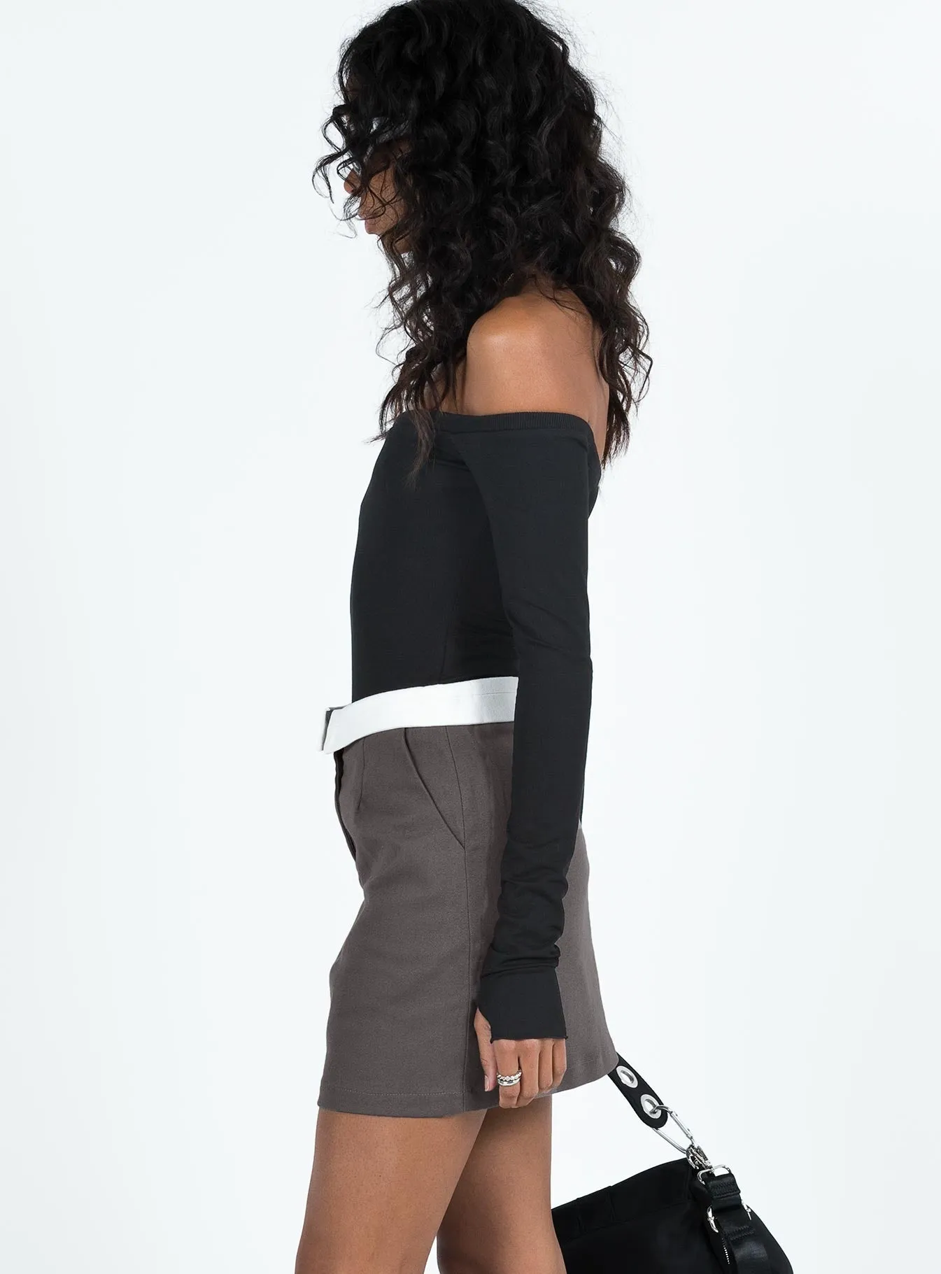 Laser Cut Edges Travel Vibes Malivanek Mini Skirt Grey