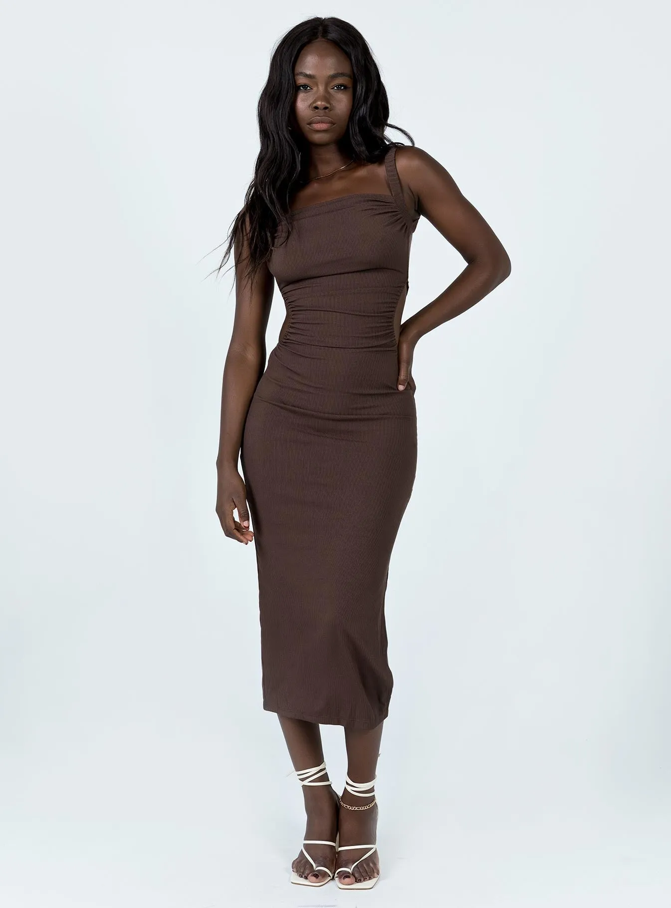 Lainey Midi Dress Brown Comfortable and Flattering