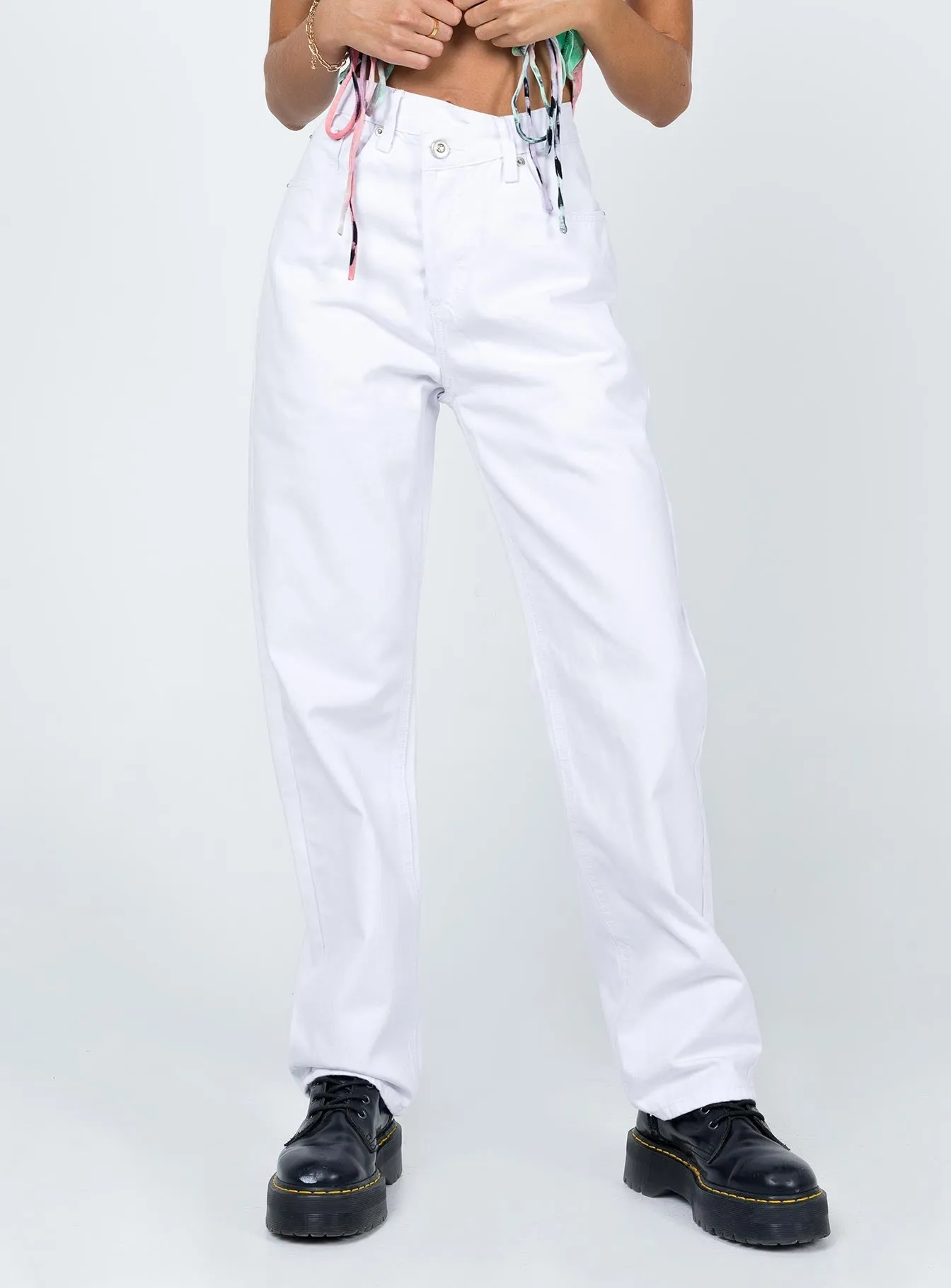 Holly Asymmetric Straight Leg Jeans White Denim Relaxed trousers Hero Glow