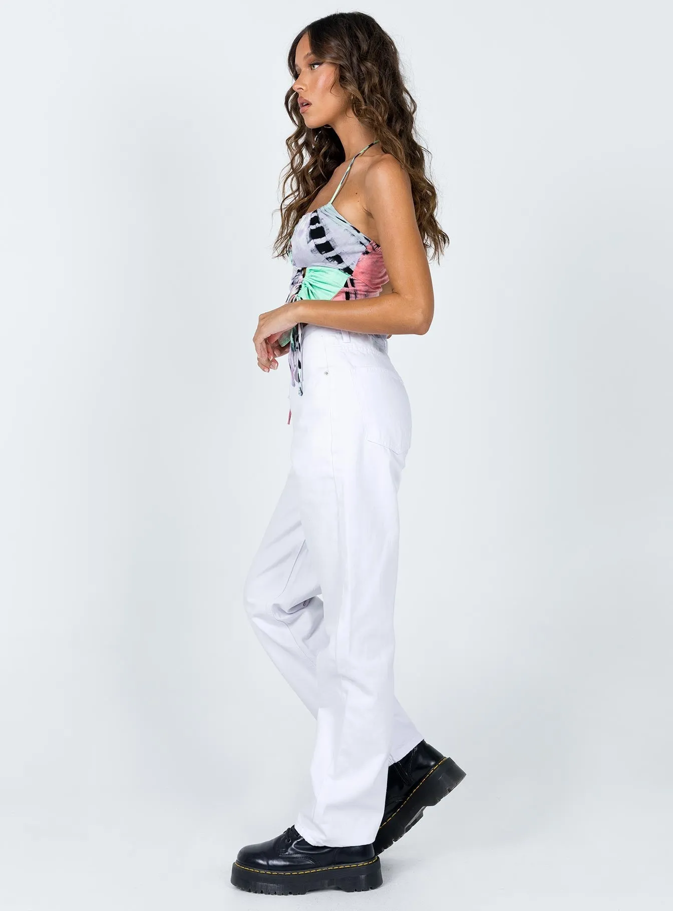 Holly Asymmetric Straight Leg Jeans White Denim Comfortable Sleep