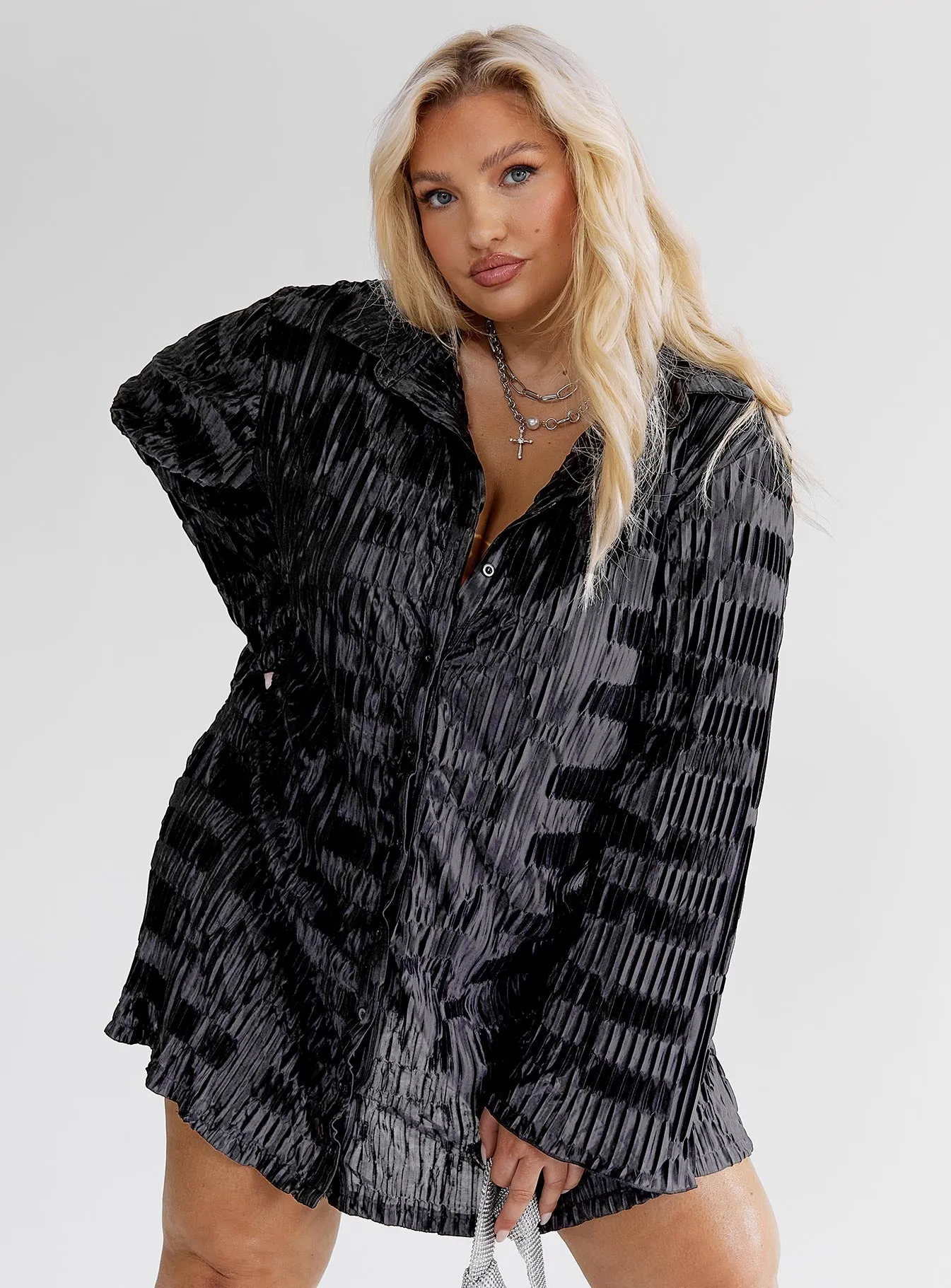 Lila Shirt Dress Black Curve Slender Look Floral Comfort