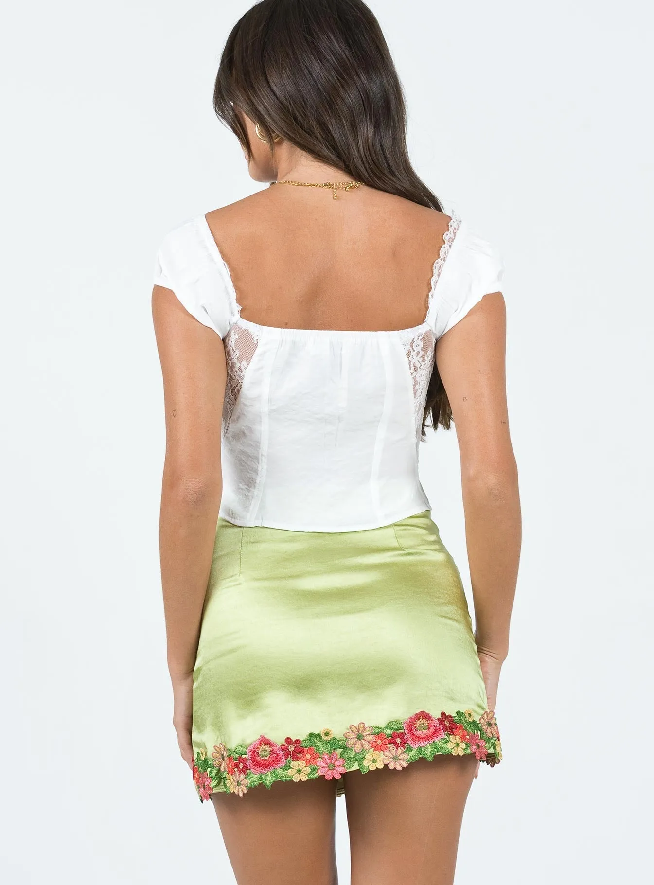 Kenzie Mini Skirt Green Button Details Opaque Lining