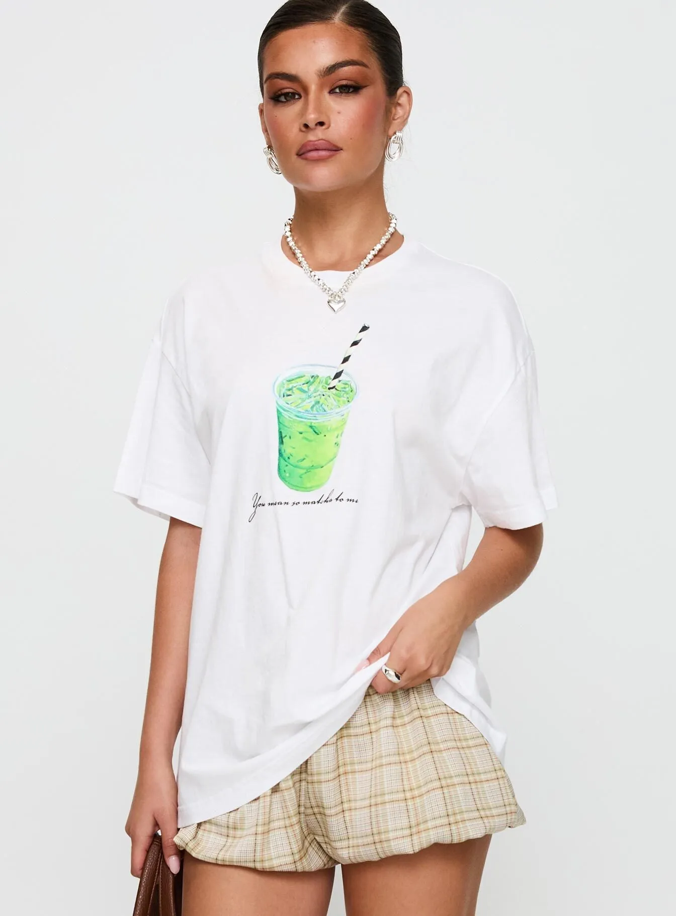 Love You So Matcha Graphic Top White Fuzz Free Surface Eco-friendly