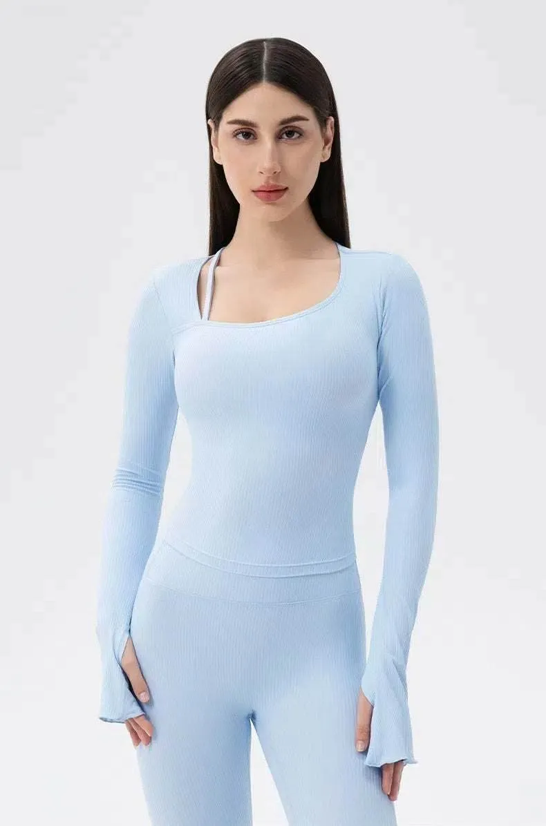 pack light Shoot Mood Long Sleeves Ribbed Yoga T-Shirt