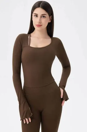 Long Sleeves Ribbed Yoga T-Shirt Sequin Glow Activewear